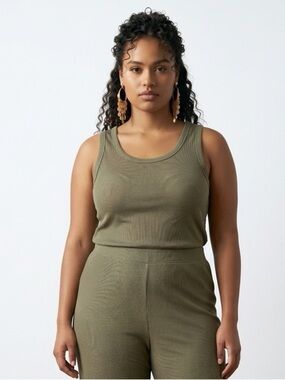 Primark Olive Ribbed Scoop Neck Tank 2Xl